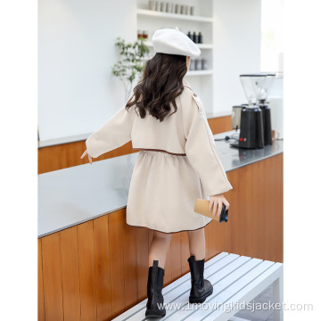 Girls' Woolen Coat Mid-Length Thicker